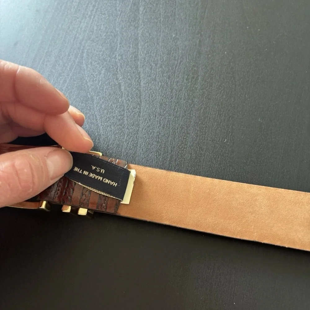 Vintage Crookhorn Fine Grain Leather Belt USA Made Brown Leather Sz 38‎ Western